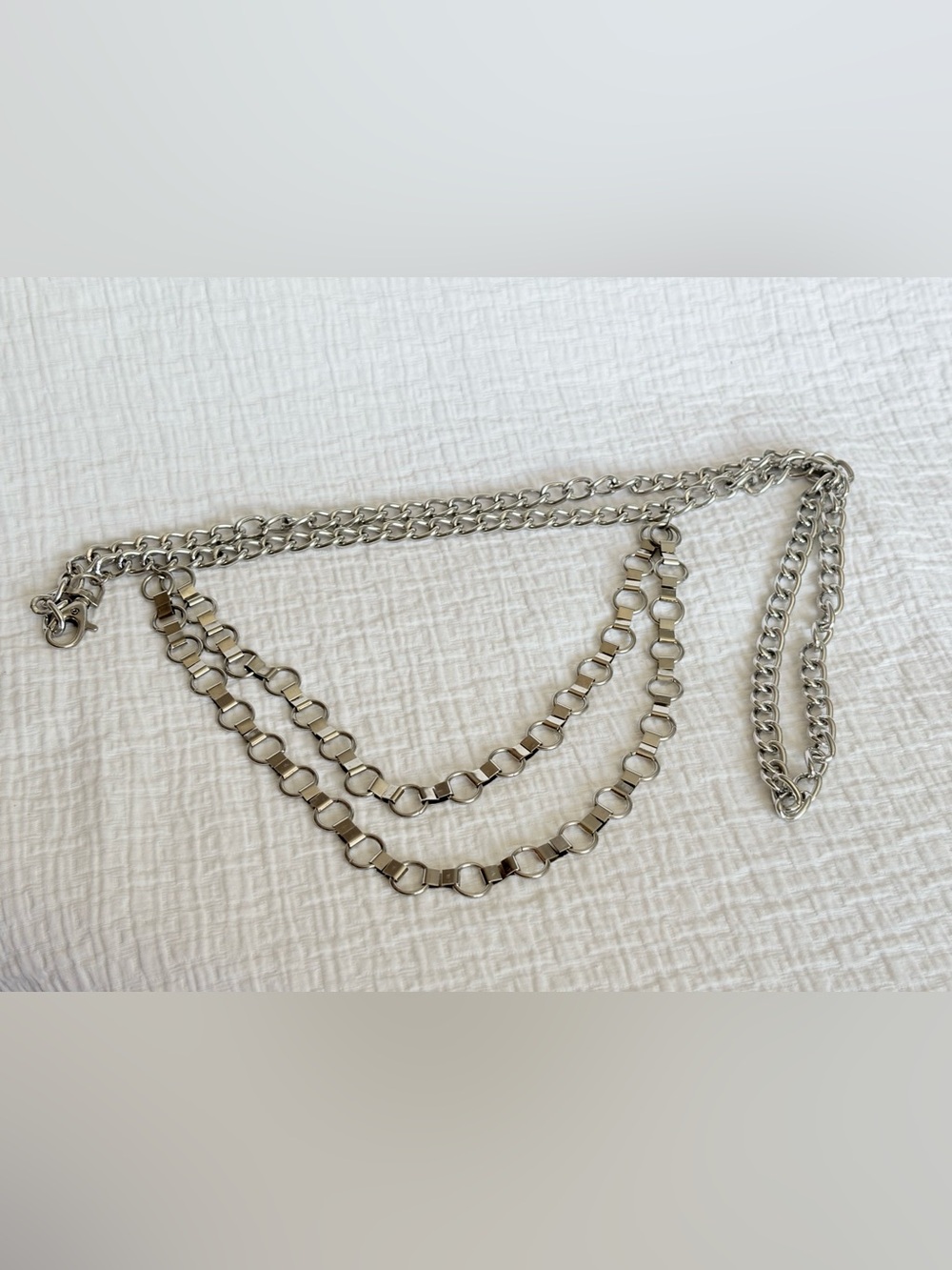 Vintage Silver Tone Metal Belly Chain 3 Tiered Accent Statement Linked Belt